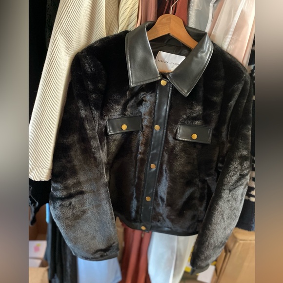 Rebecca Minkoff Faux Leather Trim Faux Fur Jacket ✨ Size Medium | black - Picture 6 of 15